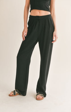 AT EASE LINEN BLEND PLEATED TROUSER