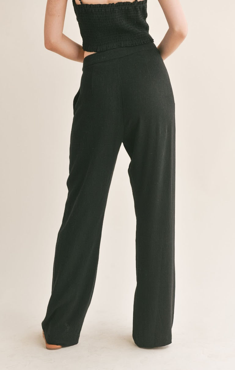 AT EASE LINEN BLEND PLEATED TROUSER