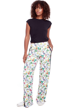 VIVIANE SIDE STRIPE FLORAL WIDE LEG PANT