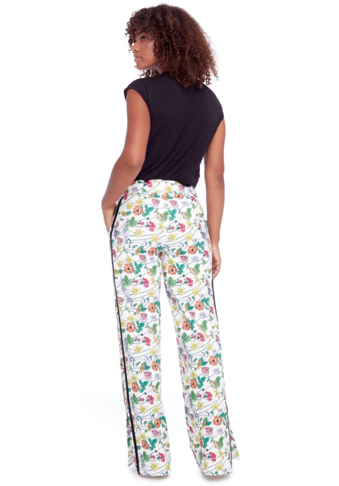 VIVIANE SIDE STRIPE FLORAL WIDE LEG PANT