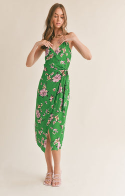 GREENER SIDE MIDI WRAP DRESS