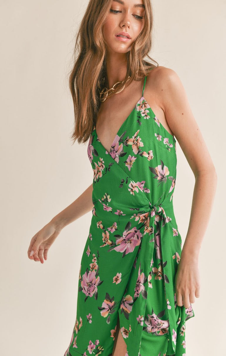 GREENER SIDE MIDI WRAP DRESS