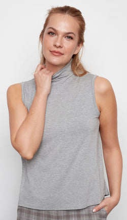 KALI SOLID KNIT JERSEY SLEEVELESS TURTLENECK