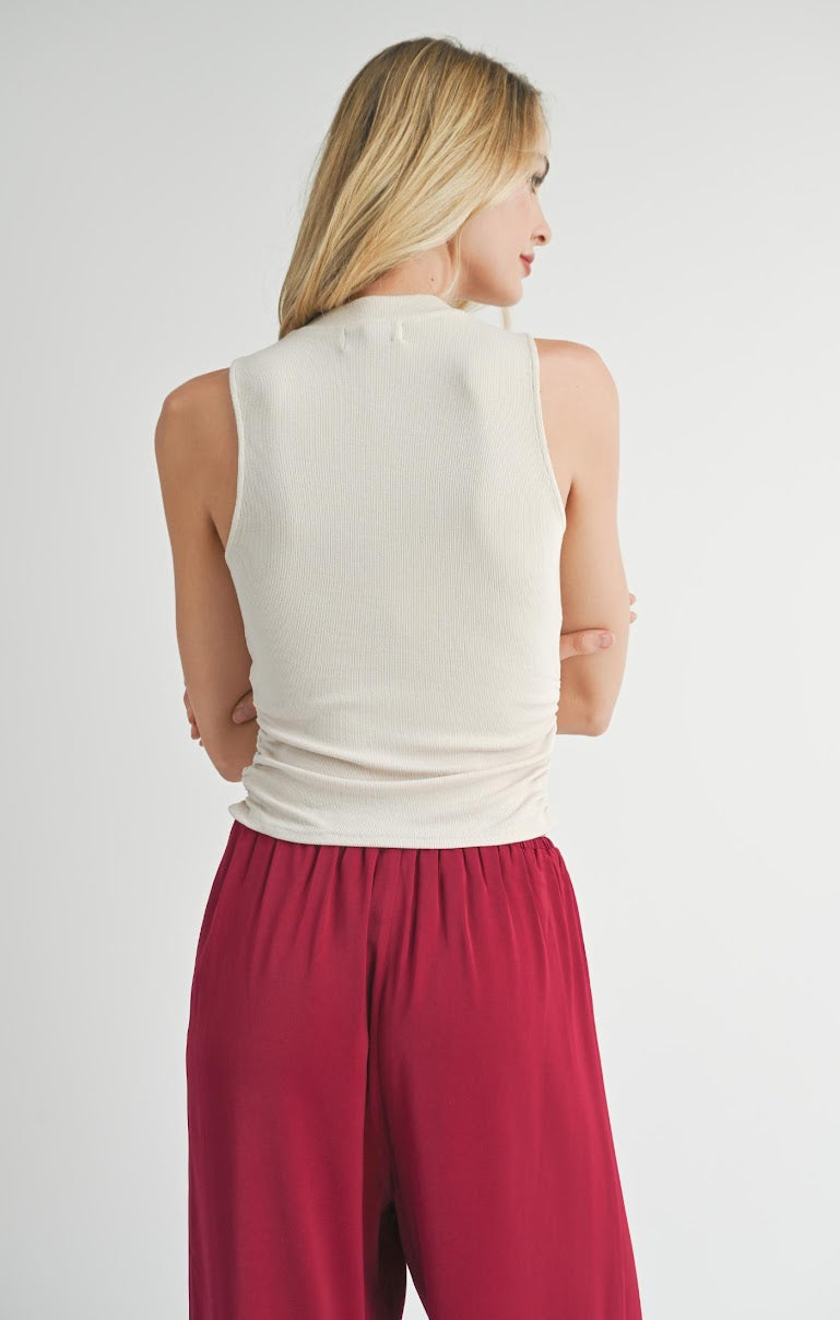 RONAN MOCK NECK RUCHED KNIT TANK