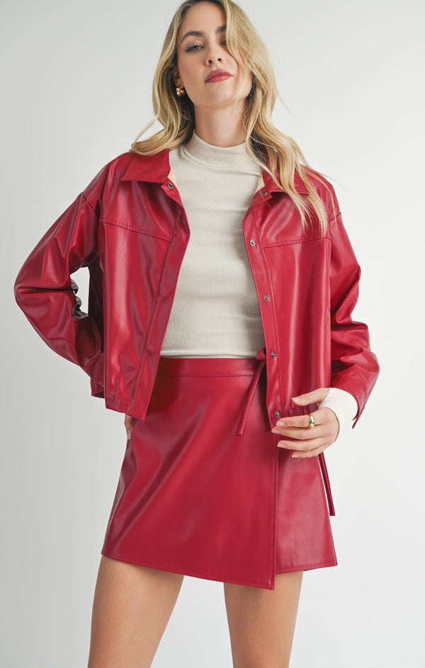 WINE DOWN FAUX LEATHER JACKET