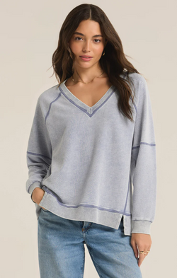 EASY V-NECK KNIT DENIM SWEATSHIRT