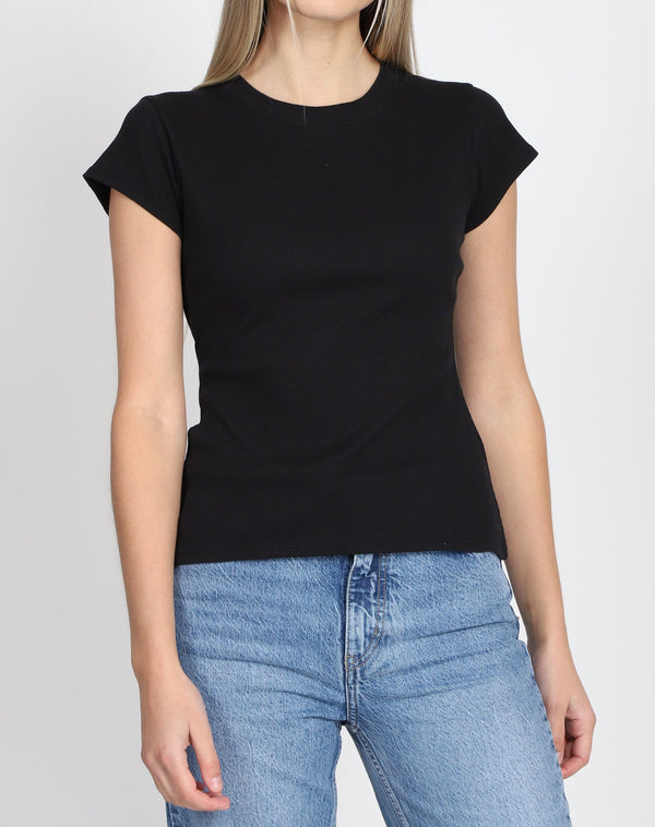 RIBBED FITTED T-SHIRT W/CAP SLEEVES