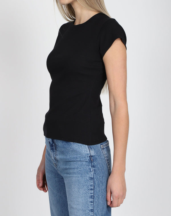 RIBBED FITTED T-SHIRT W/CAP SLEEVES