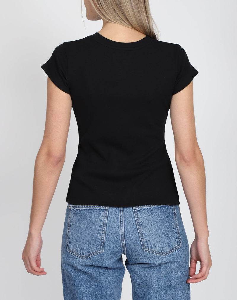 RIBBED FITTED T-SHIRT W/CAP SLEEVES