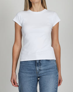 RIBBED FITTED T-SHIRT W/CAP SLEEVES