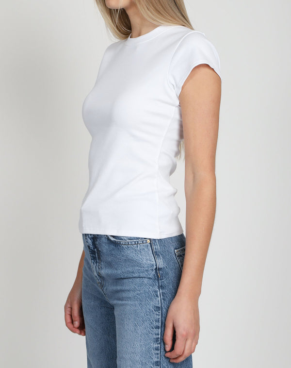 RIBBED FITTED T-SHIRT W/CAP SLEEVES