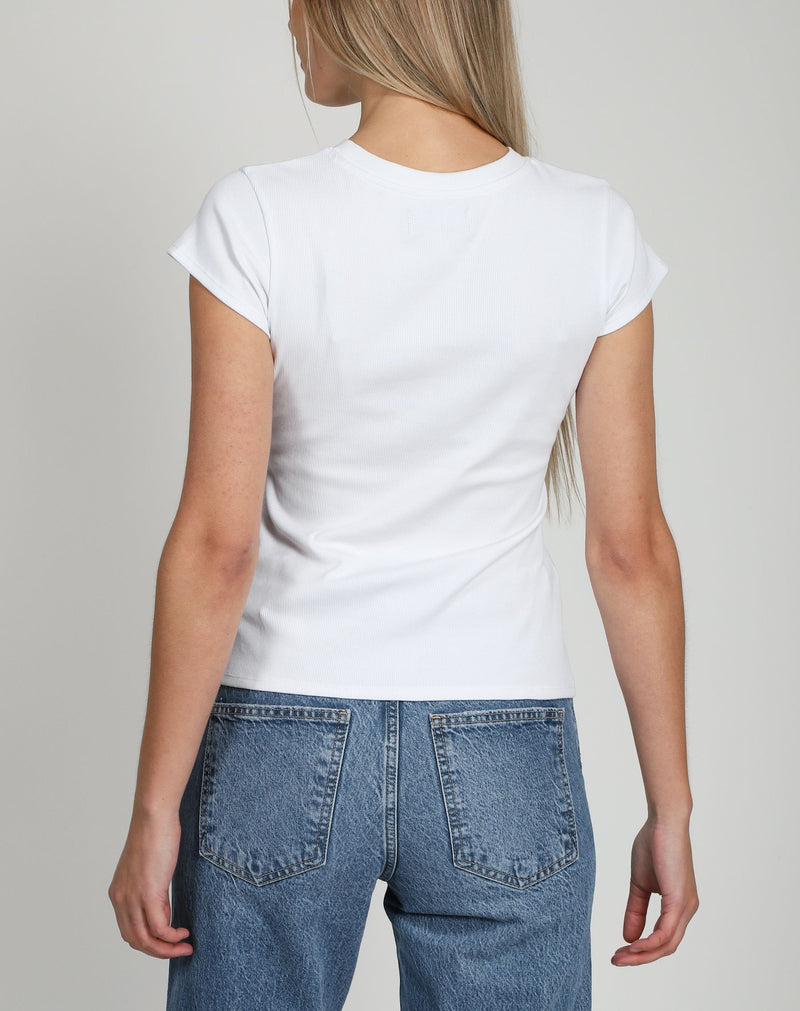 RIBBED FITTED T-SHIRT W/CAP SLEEVES