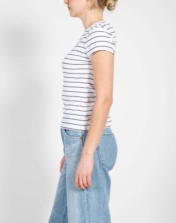 RIBBED FITTED T-SHIRT W/CAP SLEEVES