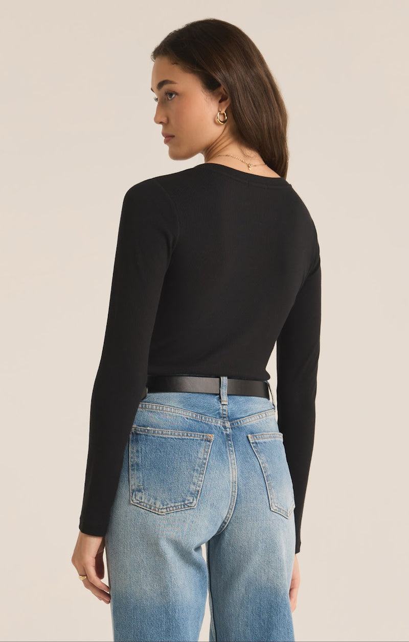 SAMARA RIB HENLEY LONG SLEEVE BODYSUIT