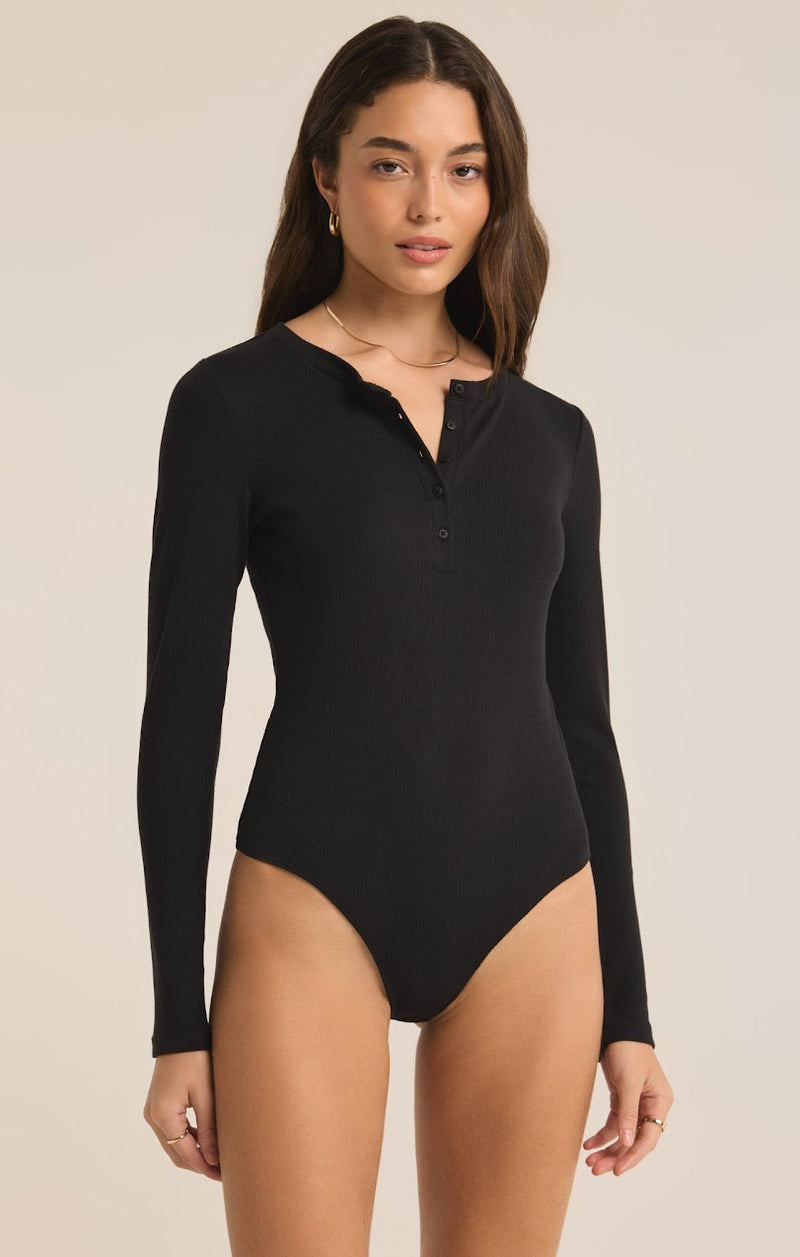 SAMARA RIB HENLEY LONG SLEEVE BODYSUIT