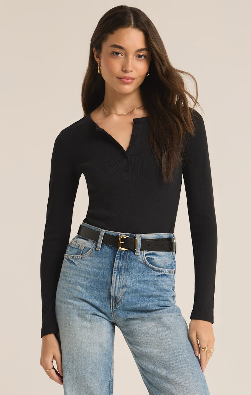 SAMARA RIB HENLEY LONG SLEEVE BODYSUIT