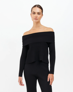 ELLE RIB KNIT OFF THE SHOULDER SWEATER