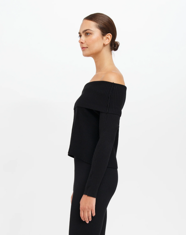 ELLE RIB KNIT OFF THE SHOULDER SWEATER