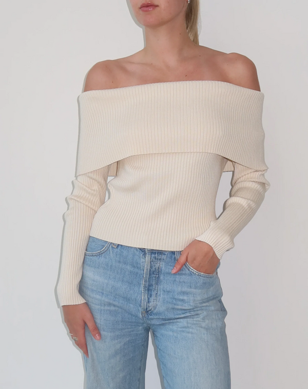 ELLE RIB KNIT OFF THE SHOULDER SWEATER