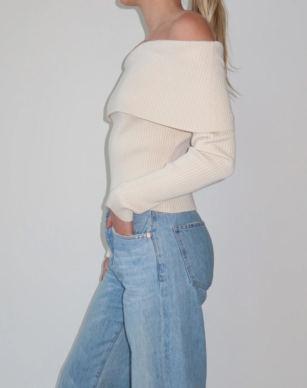 ELLE RIB KNIT OFF THE SHOULDER SWEATER