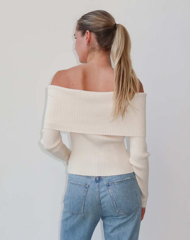 ELLE RIB KNIT OFF THE SHOULDER SWEATER