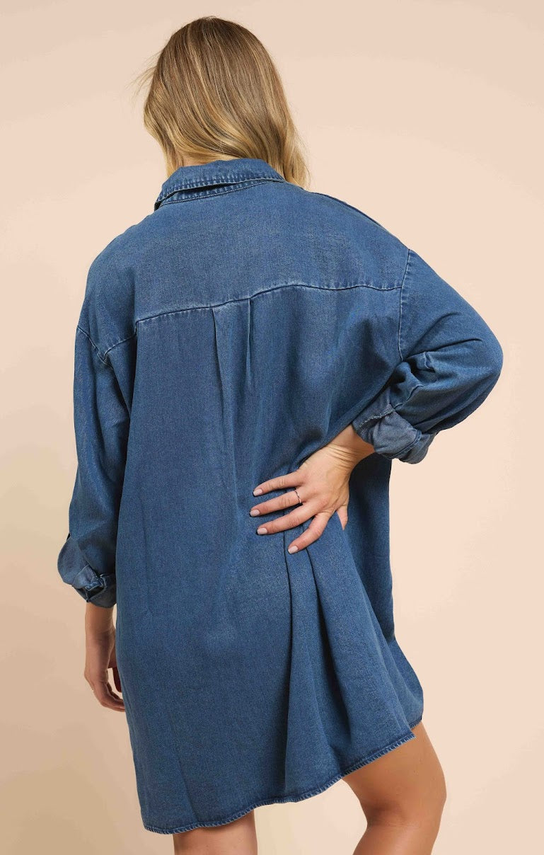 IT’S POURING COLLAR DENIM DRESS