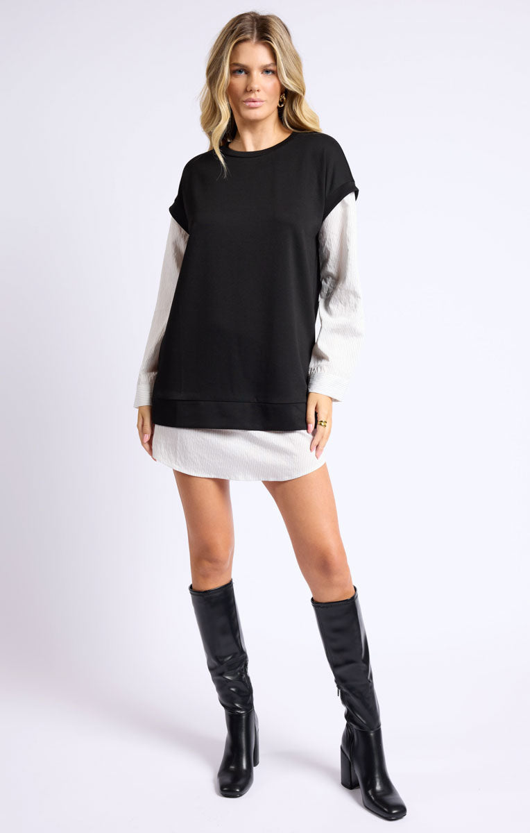 ALL WELL MIXED MEDIA LAYERED SHIRT DRESS