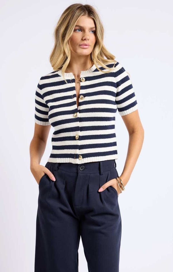 DAPHNE STRIPED BUTTON CARDIGAN