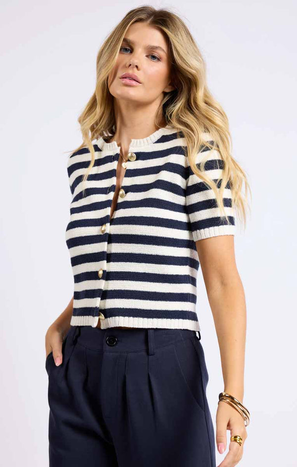 DAPHNE STRIPED BUTTON CARDIGAN