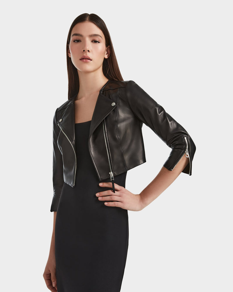 WINNI WOMEN'S FITTED CROPPED LEATHER JACKET