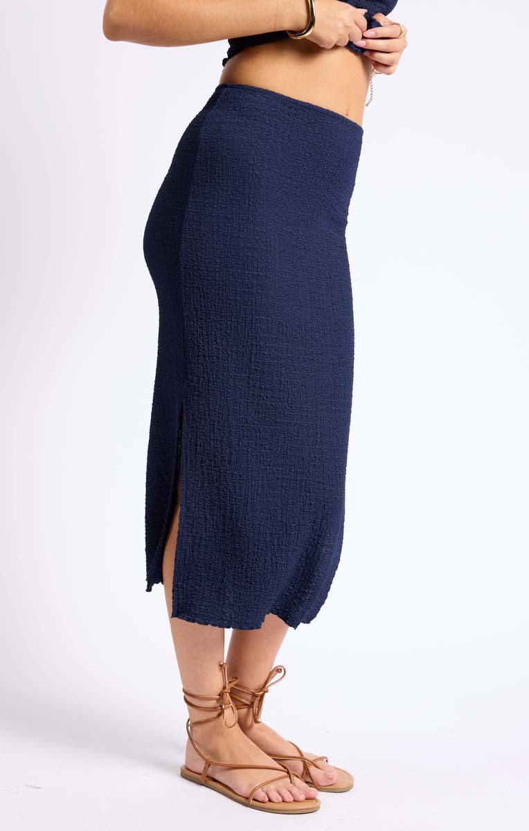 LOST BORDERS POPCORN KNIT MIDI SKIRT