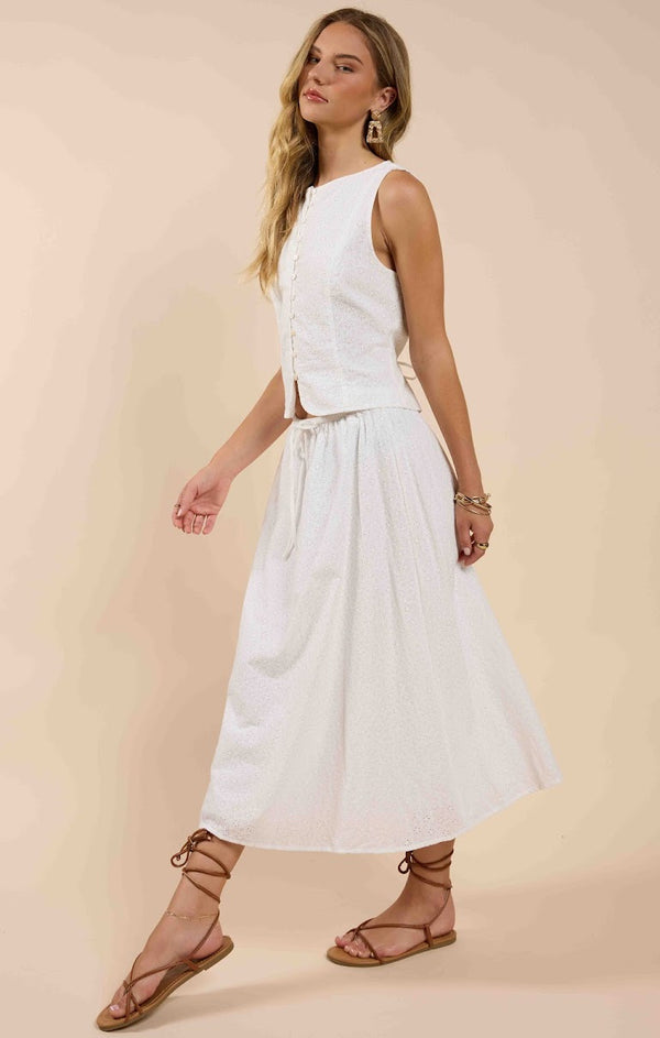 SUNDREAM EYELET BUTTON DOWN VEST TOP