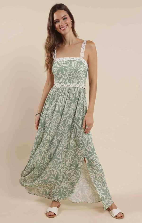 PALM WHISPERS TIE-BACK MAXI DRESS