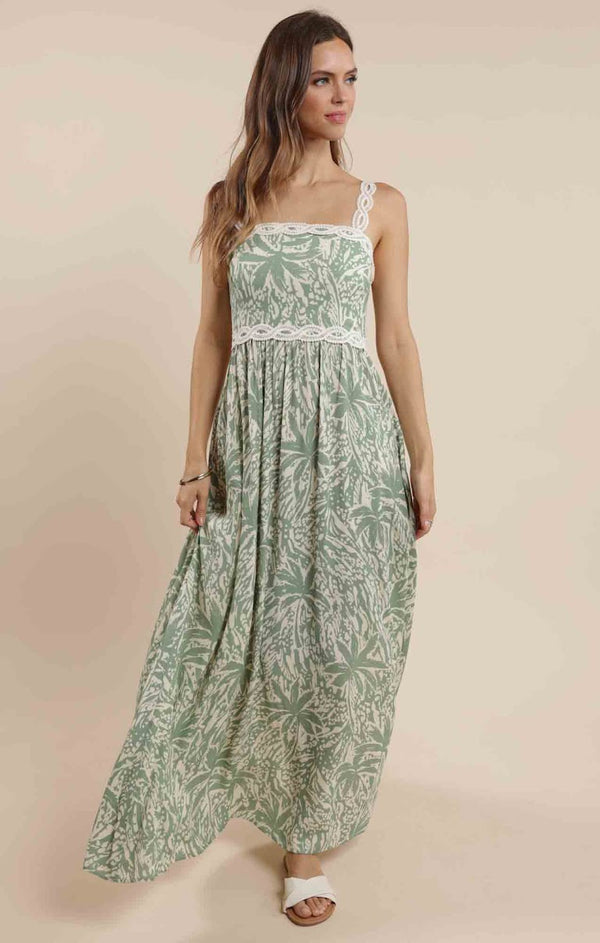 PALM WHISPERS TIE-BACK MAXI DRESS
