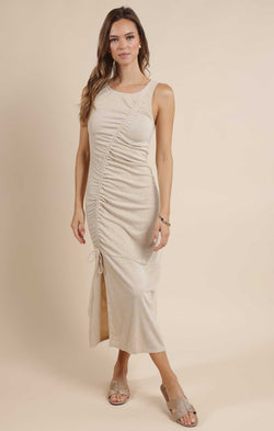 STAY AWHILE RUCHED KNIT DRESS