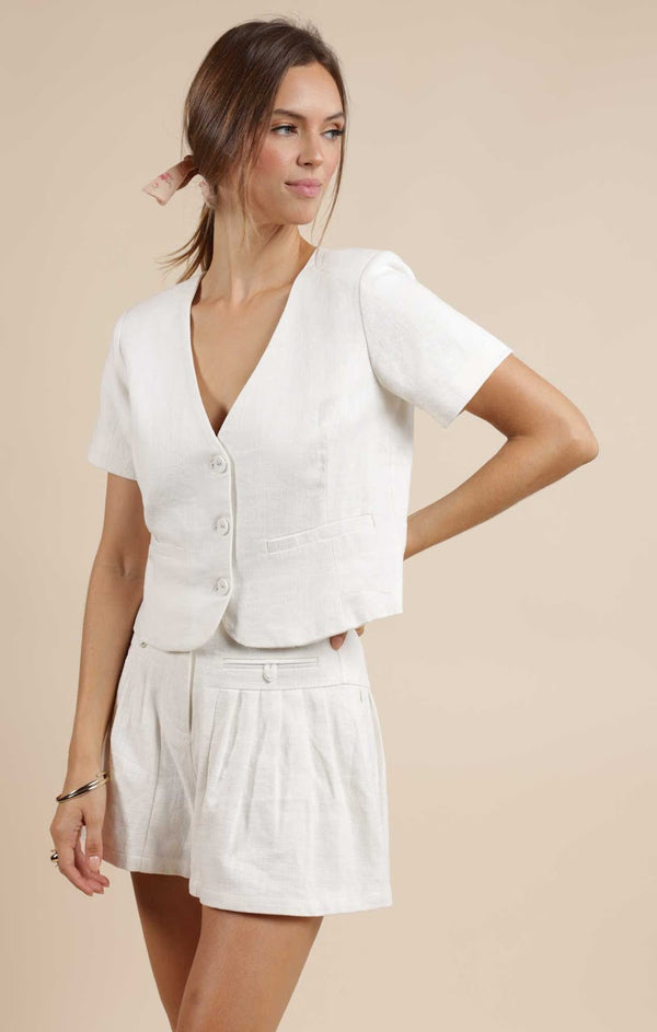 BEAUTIFUL DAY LINEN SHORT SLEEVE BLAZER