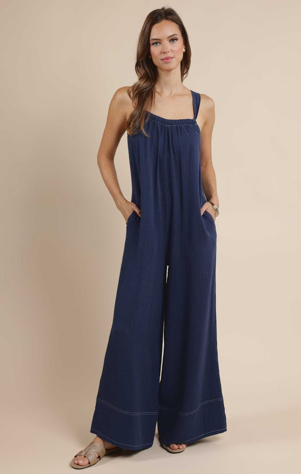 BREEZY LANE FRAYED HEM JUMPSUIT
