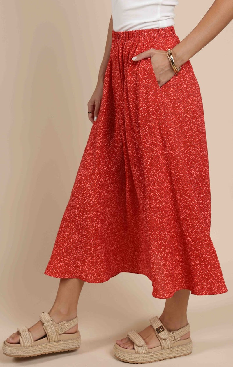 NINA ELASTIC WASIT FLOWY MIDI SKIRT