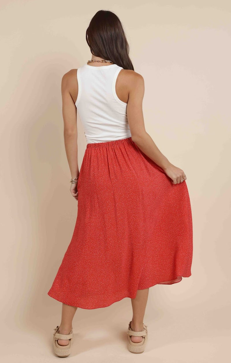 NINA ELASTIC WASIT FLOWY MIDI SKIRT