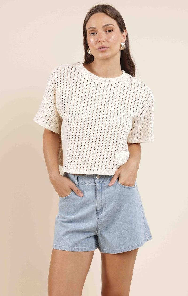 CHEESE BOARD OPEN KNIT S/SLV TOP