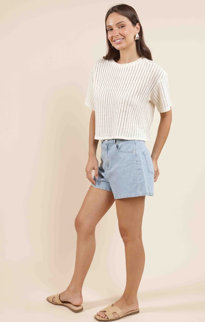 CHEESE BOARD OPEN KNIT S/SLV TOP