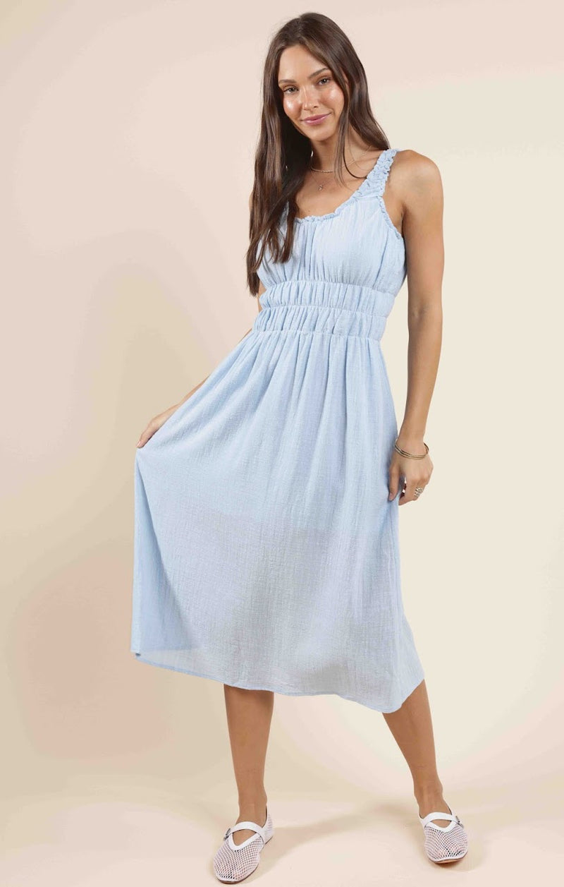 SO CAL SCRUNCHY DETAILS MIDI DRESS