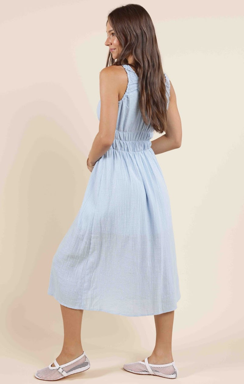 SO CAL SCRUNCHY DETAILS MIDI DRESS
