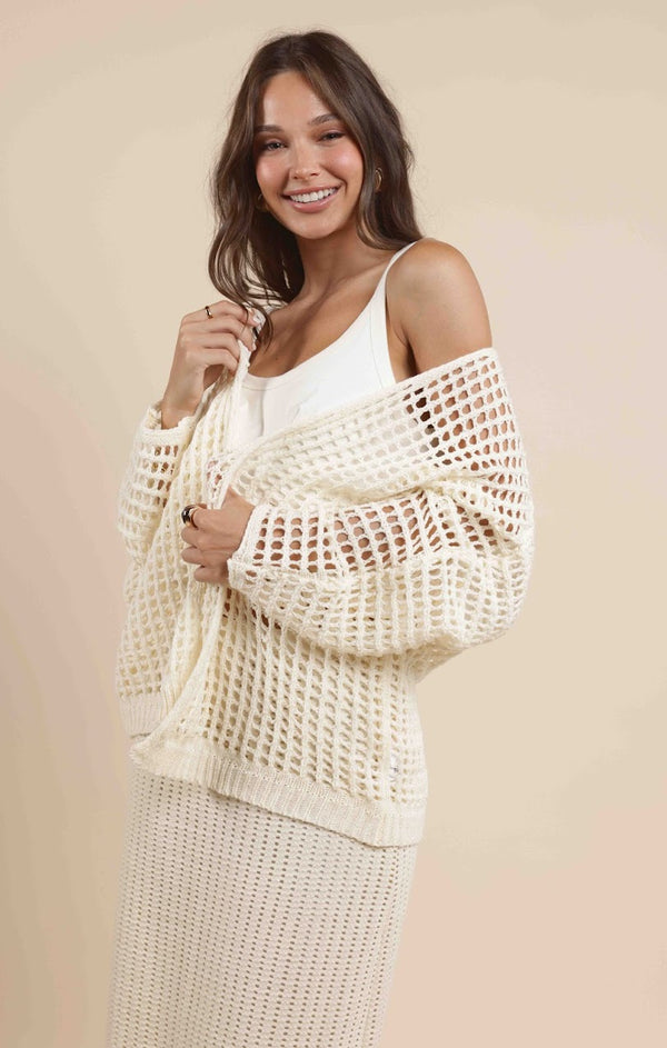 PEACH FUZZ OPEN KNIT CARDIGAN