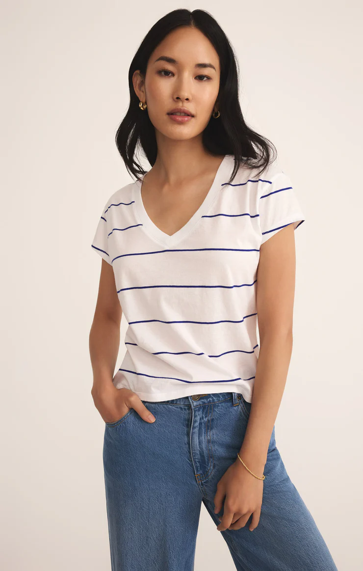 STRIPED MODERN V NECK TEE