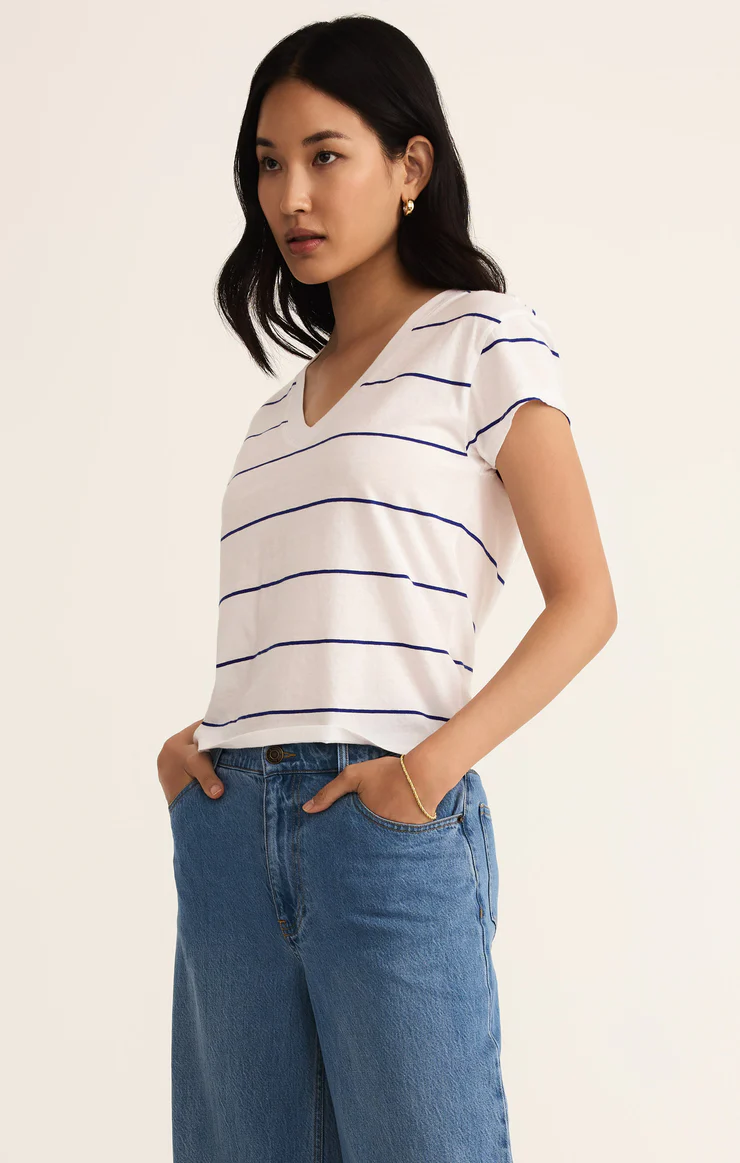 STRIPED MODERN V NECK TEE