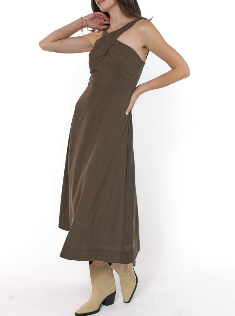 BACKYARD LINEN BLEND HALTER NECK DRESS