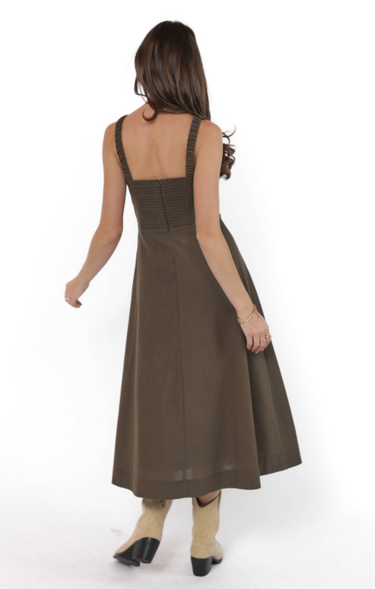 BACKYARD LINEN BLEND HALTER NECK DRESS