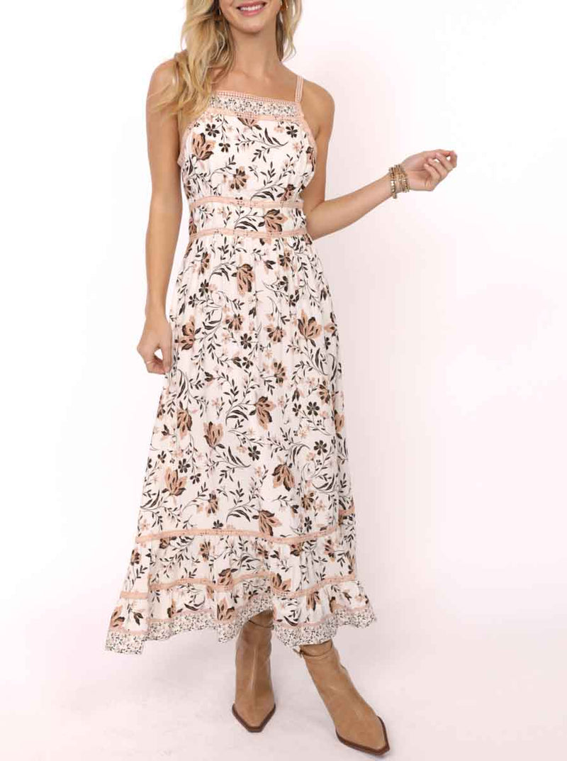 VOILA TIERED LACE TRIM MAXI DRESS
