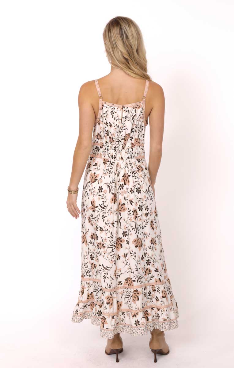 VOILA TIERED LACE TRIM MAXI DRESS